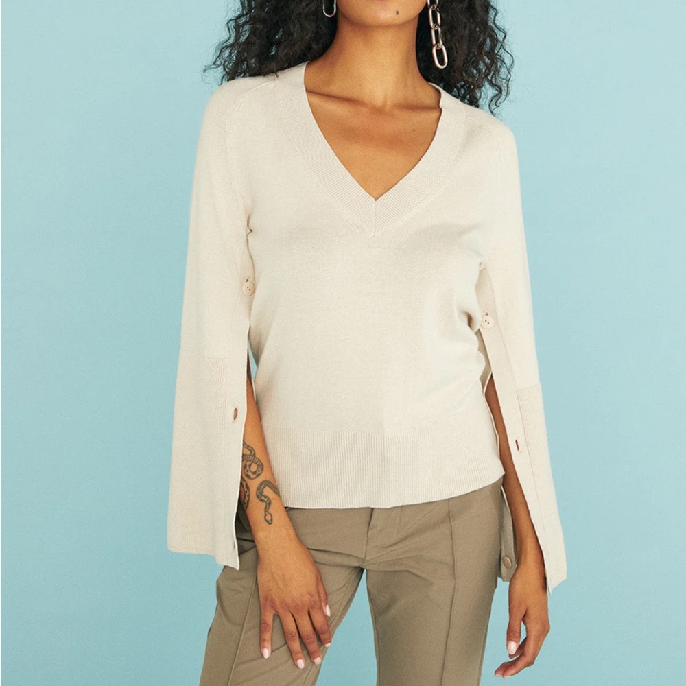 NWT brochu walker larson vee button sleeve vneck sweater cream xs womens